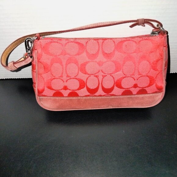 Coach Mini Pouch, Signature Logo Canvas Fabric, Red Shoulder/Wristlet, NWOT - Picture 1 of 9